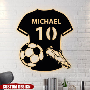 Football, Soccer Player Name Metal Sign - Personalized Night Light - Gift For Football, Soccer Lover