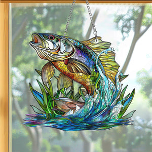 Bass Fish Window Hanging Suncatcher Ornament Gift For Fishing Lover