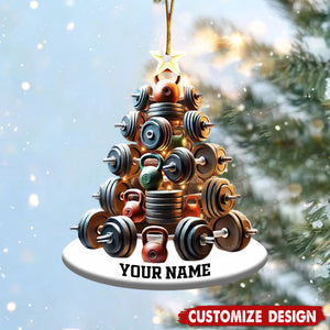 Personalized Dumbbell and Kettlebell Tree Christmas Ornament - Gift for Gym Lover-2024 New Release