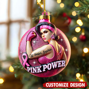 Personalized Pink Power Strong Beat Cancer Christmas Ornament Gift For Cancer Patients-2024 New Release