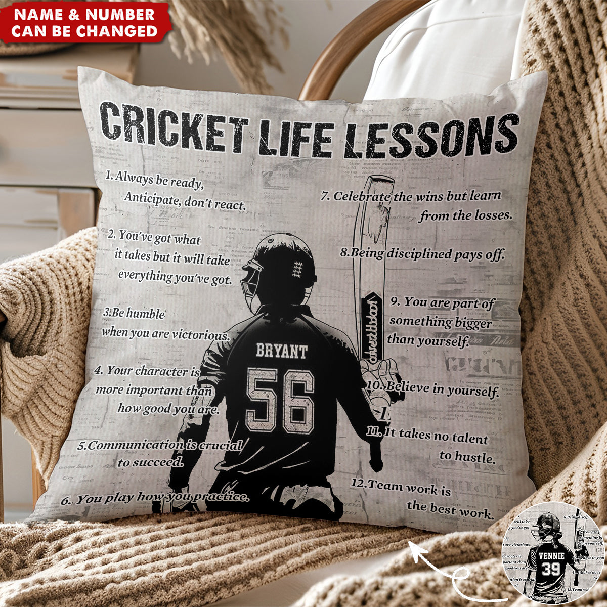 Personalized Cricket Life Lessons Pillow-Gift For Cricket Lovers