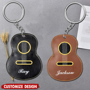 Personalized Guitar-Shaped Portable PU Leather Keychain-Gift for Guitar Player