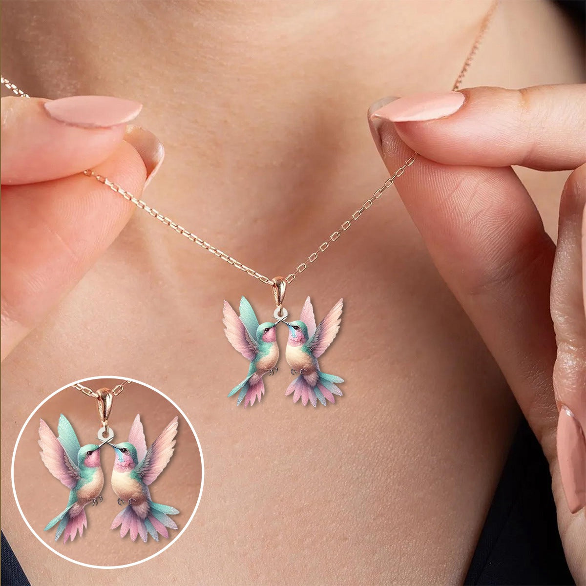 Multi-Color Mini Hummingbird Necklace - Gift For Hummingbird Lover