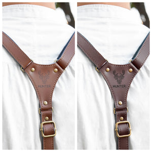 Personalized Men's Y Back Design Cowhide Leather Suspenders with Engraved Name Gift for Men