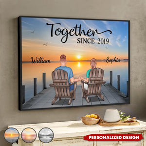 Back View Couple Sitting On The Lake Dock-Personalized Poster-Heartfelt Gift For Couple