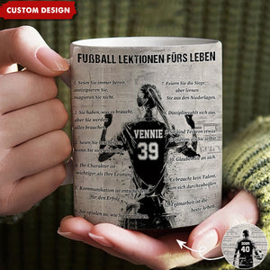 Personalisierte Fußball-Lebenslektionen Tasse Geschenk für Fußballliebhaber