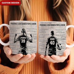 Personalisierte Fußball-Lebenslektionen Tasse Geschenk für Fußballliebhaber