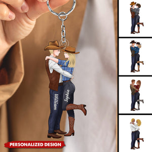 To My Wife Meeting You Was Fate-Personalized Couple Cowboy Keychain