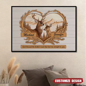 Personalized Deer Love Mountains Poster - Gift For Couple