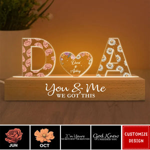 Couple Initials Birth Month Flower Anniversary Gift Personalized Acrylic Block LED Night Light