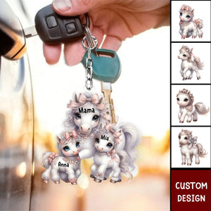 Grandma/Mama Cute Horse With Little Kids - Personalized Acrylic Keychain - Gift For Mom, Grandma