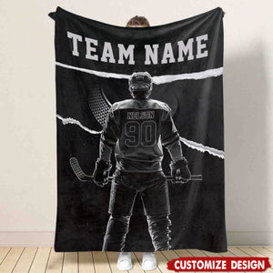 Personalized Hockey Boy Blanket, Gift For Hockey Lovers,Players