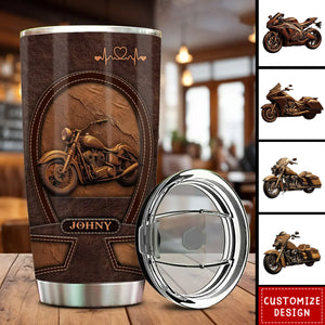 Old Biker Custom Leather Pattern Printed Personalized Tumbler