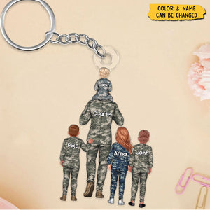 Personalized Military Dad And Kid Keychain - Gift For Family