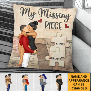 My Missing Piece Cartoon Personalized Pillow - Gift For Old Couples, Husband, Wife