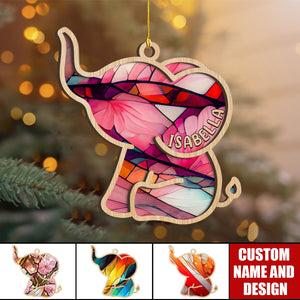 Personalized Elephant Layered Wood Ornament- Gift for Elephant Lover - 2024 New Release