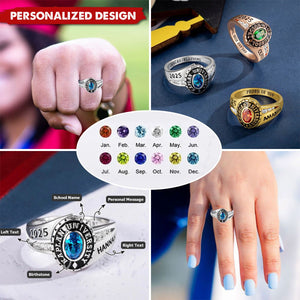 Personalized Engraved Birthstone Graduation Ring-Graduation Gift for Class of Graduates