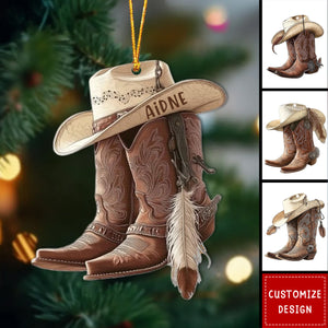 Personalized Boots & Hat Cowboy Cowgirl Christmas Ornament, Gift For Horse Lover - 2024 New Release