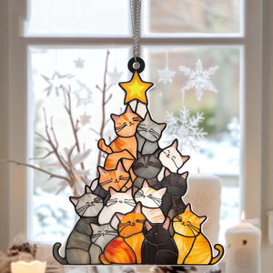 Cat Christmas Window Hanging Suncatcher Gift For Cat Lovers