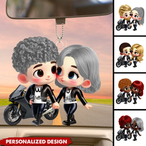 Cute Cartoon Motorcycle Couple-Personalized Car Ornament-Valentine's Day Gift