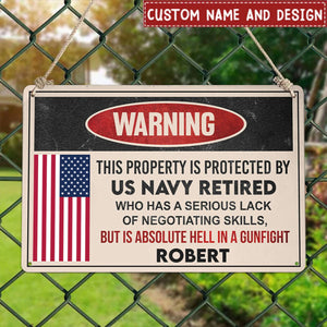 This property is protected by a Veteran - Gift for a Veteran - Personalised Custom Metal Sign