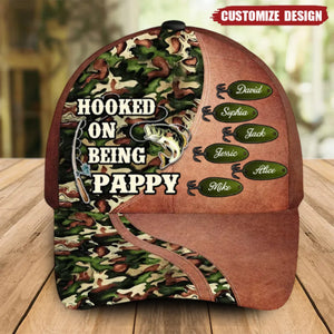 Hooked On Being Fishing Grandpa Papa Personalized Classic Cap, Father's Day Gift For Grandpa, Dad, Husband