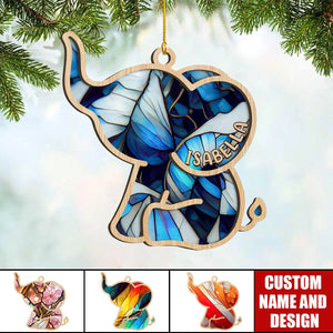 Personalized Elephant Layered Wood Ornament- Gift for Elephant Lover - 2024 New Release