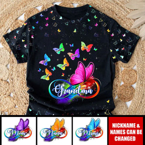 Colorful Butterfly Grandma with Grandkids Personalized 3D T-shirt