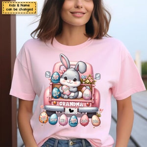 Grandma Bunny With Easter Egg Grandkids Personalized T-shirt