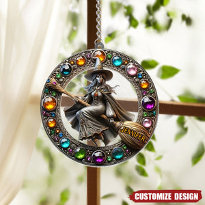 Personalized Witch Window Hanging Flat Suncatcher Ornament, Halloween Gift