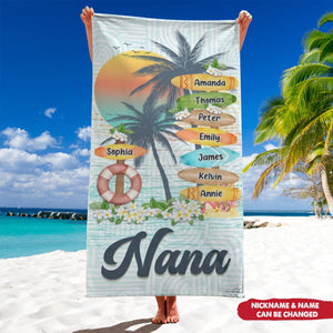 Grandma's Love Knows No Bounds-Family Personalized Custom Beach Towel