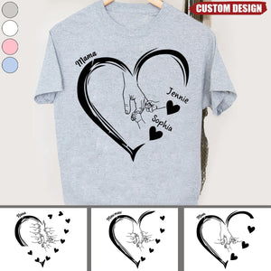 Personalized Grandma Mama And Kid Hands Heart Shirt