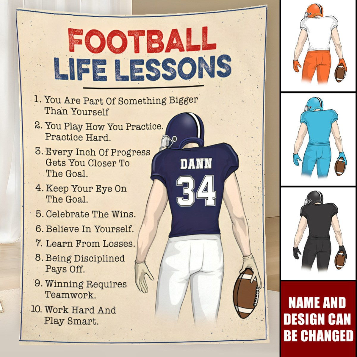 American Football Life Lessons Custom Blanket Gift For Football Player - Personalized Gifts For Football Lovers