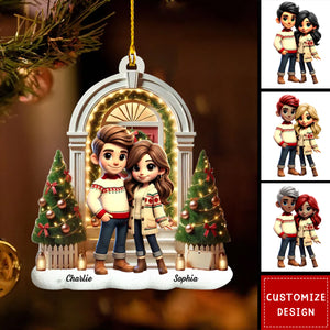 Pretty Couple Standing On The Front Porch Personalized Acrylic Ornament-Christmas Gift For Couple