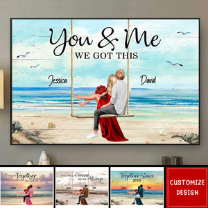 Couple On Swing Beach Landscape Retro Personalized Couple Poster - Anniversary Gift For  Wife,Husband