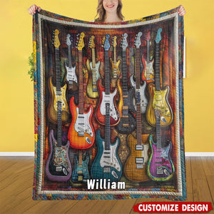 Beautiful Guitars-Personalized Guitar Blanket-Gift for Guitar Lover