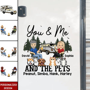 Camping Partners & The Dogs For Life Doll Couple Sitting-Personalized RV Decal-Gift For Camping Lovers