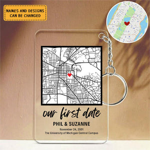 Our First Date Gift - Where It All Began, Couples Map, Personalized Acrylic Keychain Gift Couples