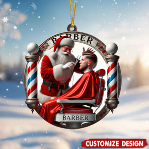 Personalized Barber Christmas Ornament with Santa Gift For Barbers-2024 New Release