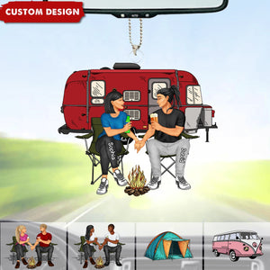 Camping Couple Making Memories One Campsite At A Time Personalized Car Ornament-Gift For Couple