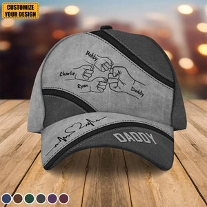 Outline Fist Bump Daddy Grandpa Personalized Classic Cap, Father's Day Gift For Dad, For Grandpa, For Husband