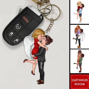 New - Personalized Doll Couple Kissing Hugging Keychain - Gift For Couple