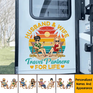 Husband And Wife Travel Partners For Life - Personalized Decal - Gift For Beach Traveling Couple