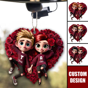 Rose Heart Couple Personalized Car Ornament-Gift For Couple