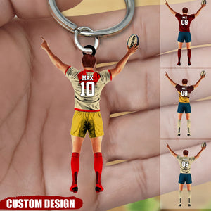 Personalized  Name, Number & Appearance -  Acrylic Keychain-Gift for Rugby Lovers