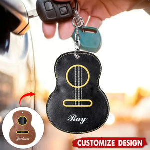 Personalized Guitar-Shaped Portable PU Leather Keychain-Gift for Guitar Player