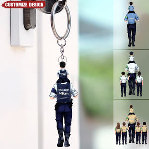 Personalized Police Dad And Kid Keychain - Gift For Family