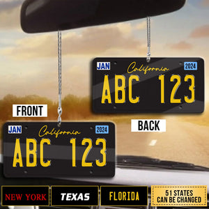 Black License Plate For Any State - Personalized Car Ornament