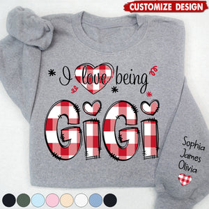 Personalized I love being Grandma Buffalo Plaid And Grandkids Sweatshirt