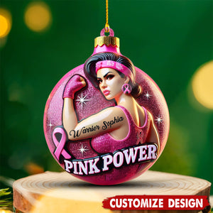 Personalized Pink Power Strong Beat Cancer Christmas Ornament Gift For Cancer Patients-2024 New Release